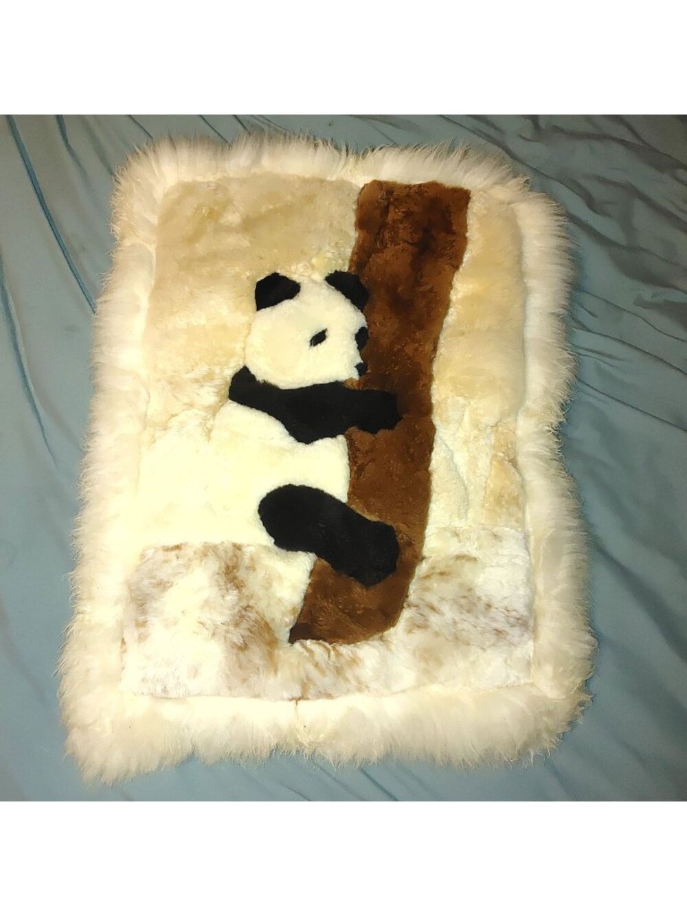 Panda Rug Vintage Alpaca Fur Pillow Case Wall Hanging Handmade Peru Soft Plush